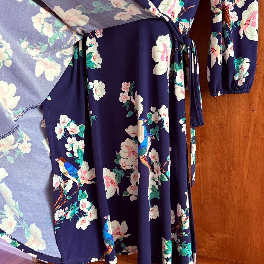 Eliza J wrap style floral print dress stretch slinky knit women's size 10 - Picture 8 of 13